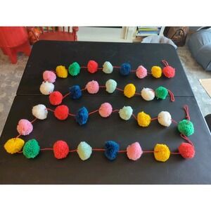2 Vintage Handmade Rainbow Pom Pom Garland 6 Foot Each Fun Kitchy Decor